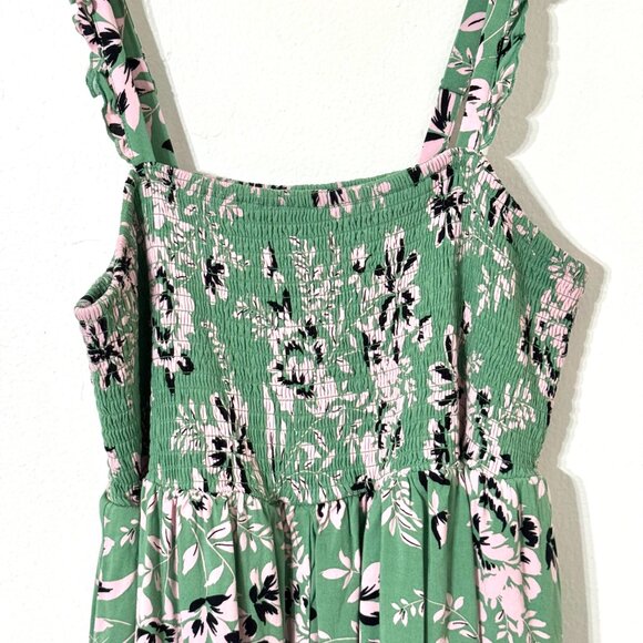 Torrid Smocked Floral Rayon Midi Dress 1X Ruffle Straps Green Cottagecore Easter - Picture 3 of 16